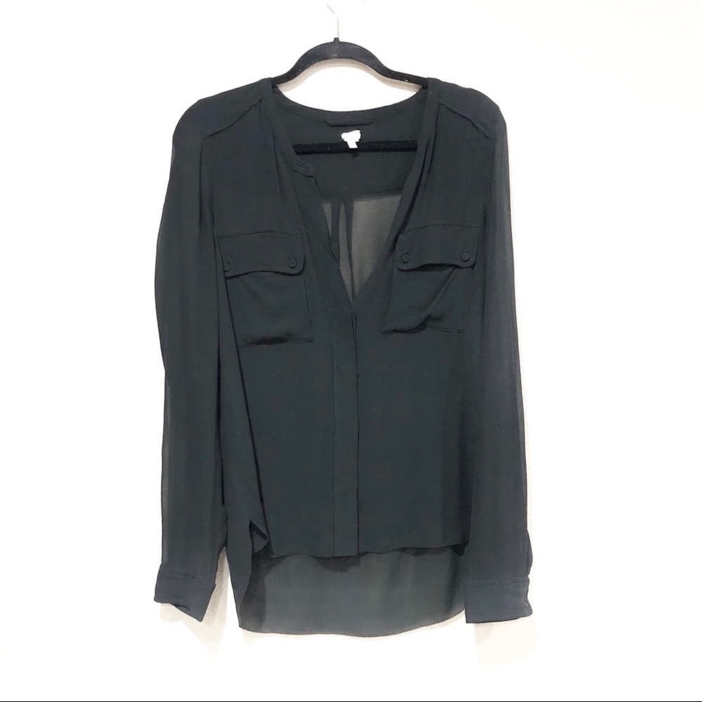 Wilfred Sheer 100% Silk Button Up Long Sleeve Top